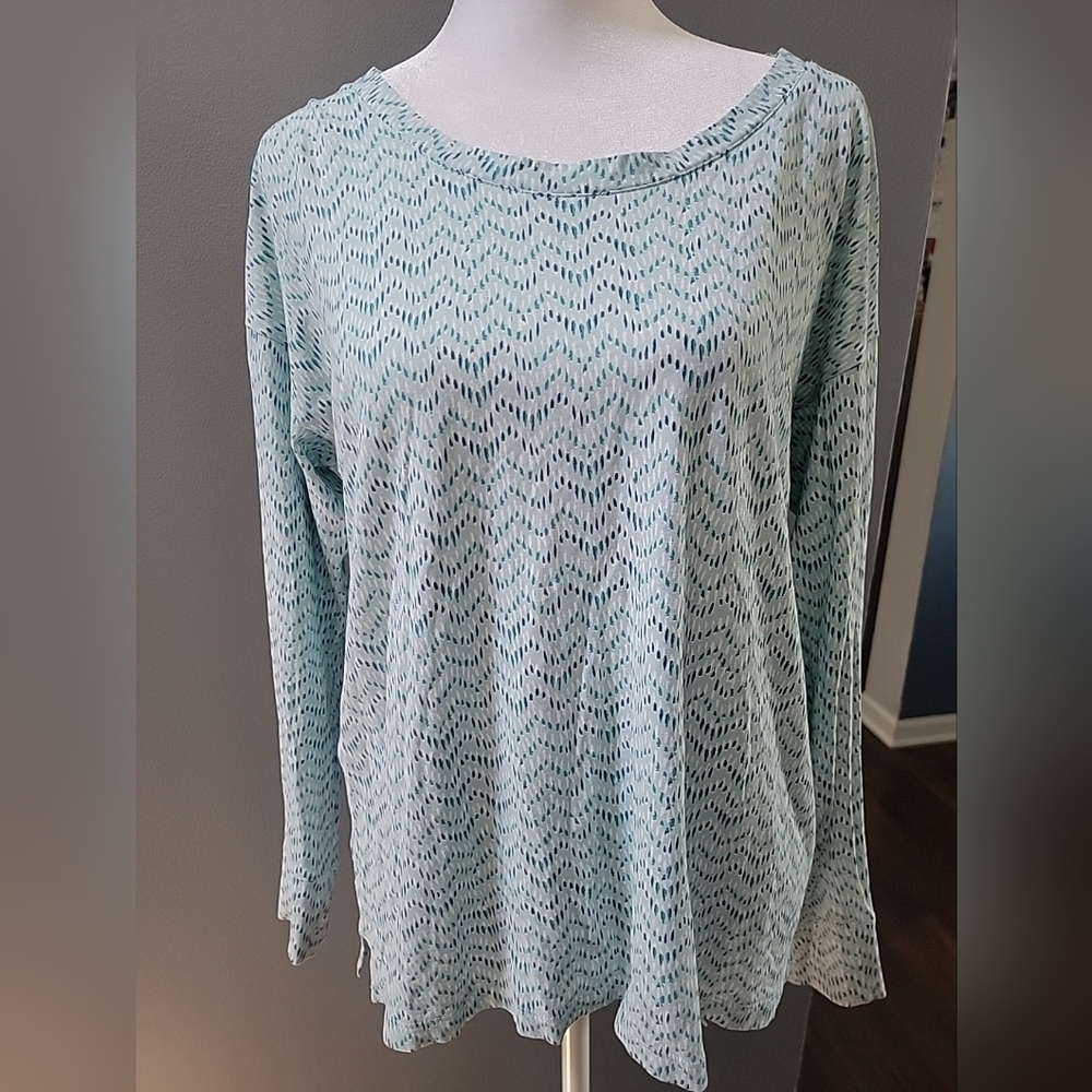 Garnet Hill Shirt Small Print Long Sleeve Top Organic Cotton Oversized - Picture 1 of 5